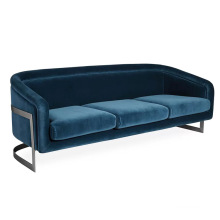 Living Room Lounge Furniture Metal Frame Couch 3 Seater Blue Velvet Upholstery Sofa Fabric